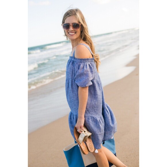 Vineyard Vines Women's Linen Chambray Tiered Tassel Dress Swim Coverup Size M - Picture 11 of 15